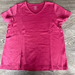 LL Bean Womens Supima Cotton V-Neck T-Shirt Pink Short Sleeve SM-REG 207246